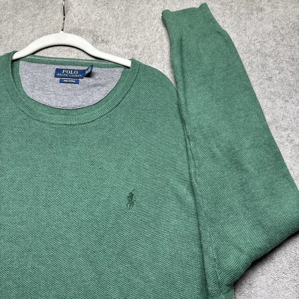 Polo Ralph Lauren Men's Green Crew Neck Sweater XXL‎ Pima Cotton Classic Fit
